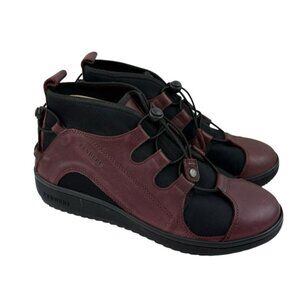 Pandere Comfort Shoe Booties Womens 9 Burgundy Leather Bungee Casual Walking
